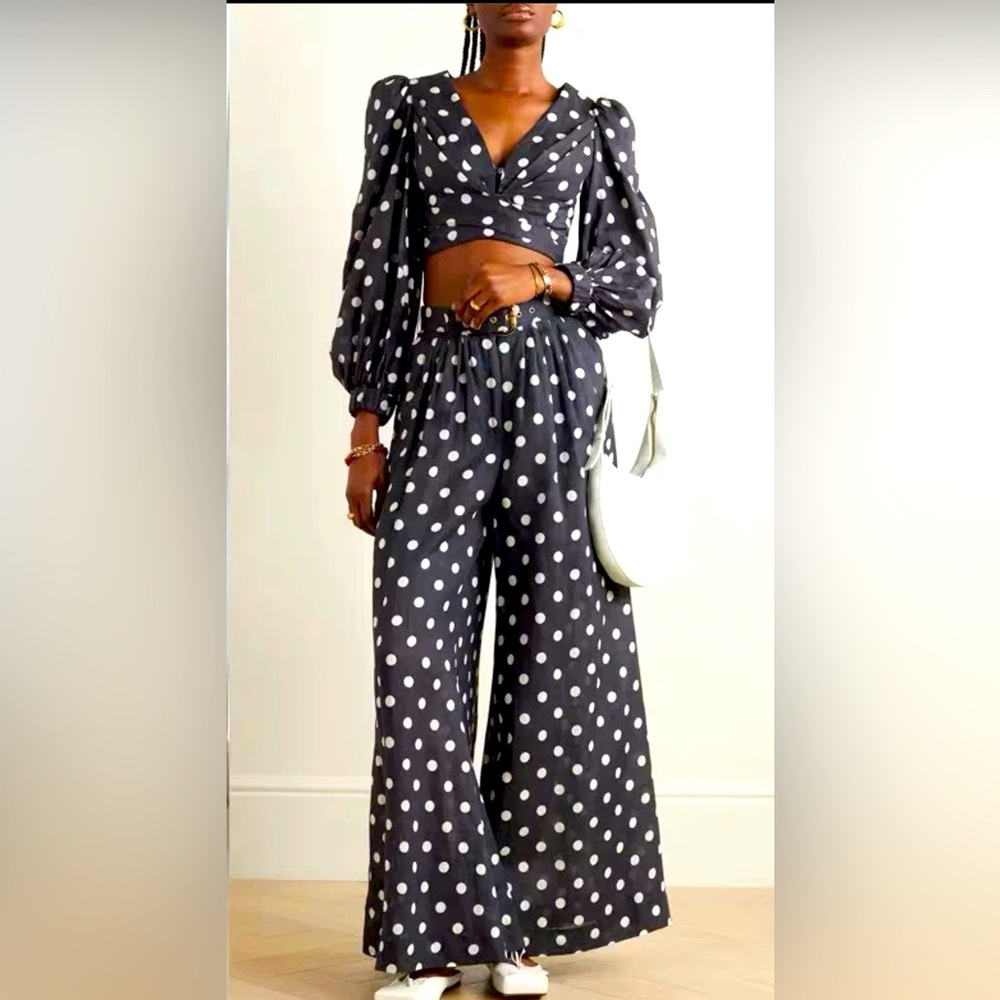 SOLD - Zimmermann Tuck Belted Polka-Dot Gauze Wide-Leg Pants size 0